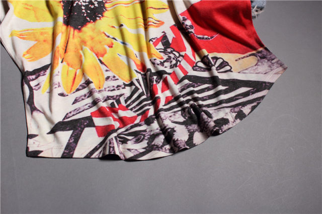 European 2024 summer new fashion printed yellow chrysanthemum loose ragander sleeves plus size slimming women's short sleeves