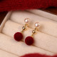 999 silver -red velvet ball pearl earrings This year's fate 2025 Snake New Year earrings New Year earrings
