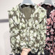 2025 new Korean style retro V-neck ruffle printed pullover long-sleeved chiffon shirt for women