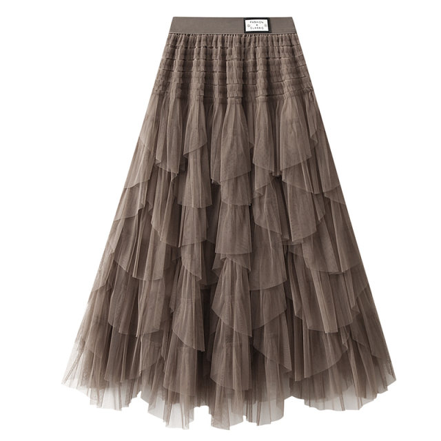 8828 Label European Skirt Women's Mid-length 2025 Spring and Summer Sweet Layered Puffy Cake Mesh Skirt