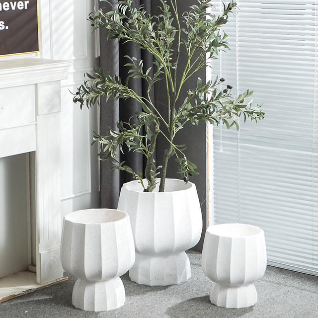 Nordic magnesium mud floor-standing large flowerpot minimalist cup-shaped soft decoration extra-large flower pot living room B&B shopping mall villa decoration
