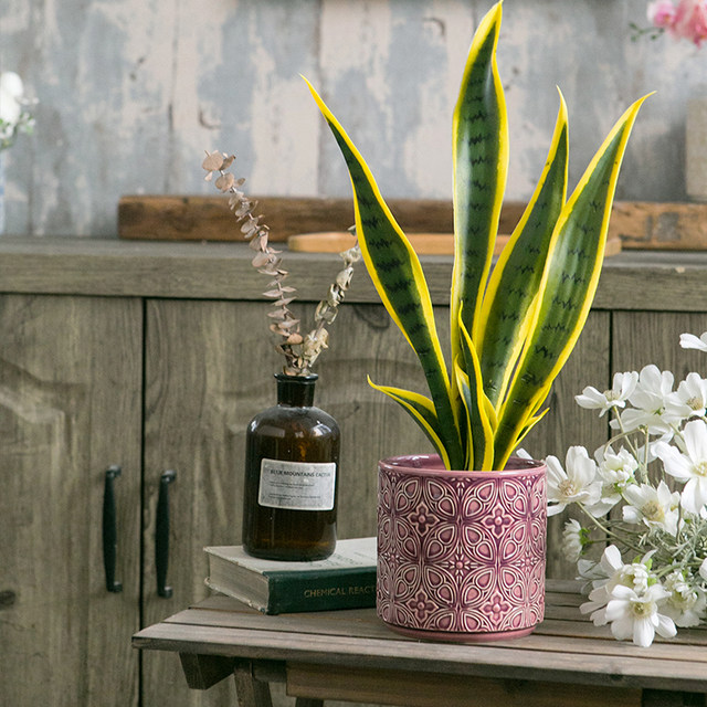 Nordic ceramic relief flower ice crack glaze Phalaenopsis flower pot retro home soft decoration light luxury art breathable simplicity