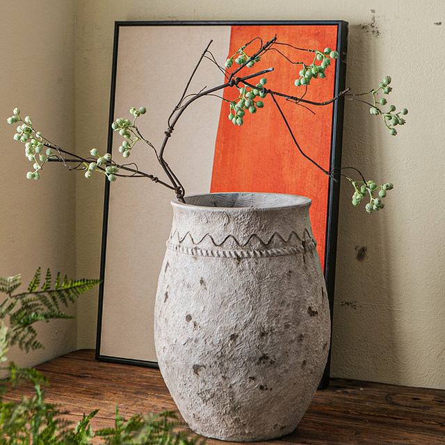 Retro flower pot bottle vintage earthenware jar magnesium mud flower pot flower pot flower pot B&B Wasabi wind black diamond floor decoration ornament
