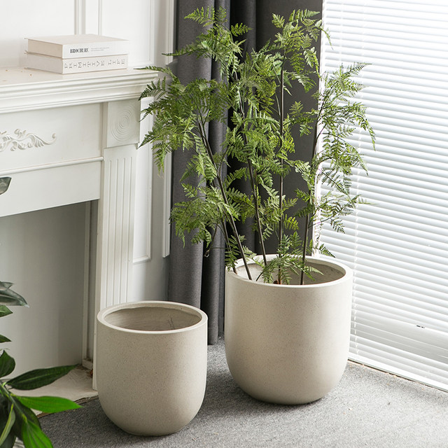 Magnesia clay floor-standing flower pot minimalist wine glass U-shaped large mouth black diamond flower pot living room B&B shopping mall villa decoration