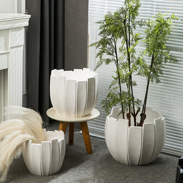 Nordic minimalist magnesium mud flower pot home soft decoration living room balcony Wasabi style floor-standing large-sized flower pot flower pot