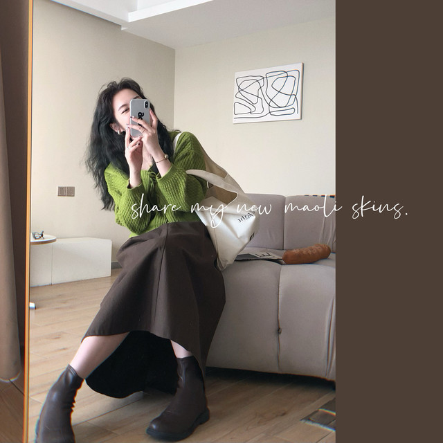 Mao Li Xiaoshi retro, old temperament casual half body A -line medium long skirt female autumn
