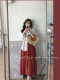 Mao Li Xiaosilang niche white brick red slim A-line tie half-body midi skirt for women

