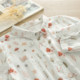 Literary and fresh double -layer gauze short -sleeved shirt Female summer large size cartoon print seven -point sleeve top new cotton
