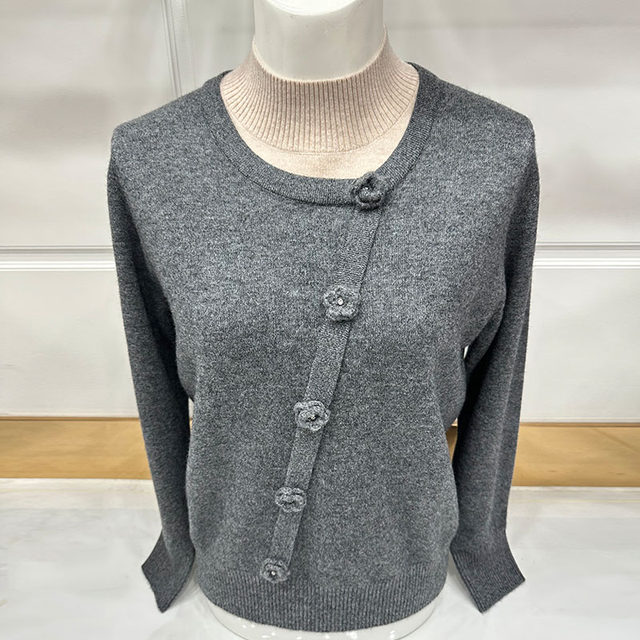 Middle-aged and elderly sweaters, fashionable women's mother's knitted tops, cashmere bottoming fashionable sweaters 100 pure woolen sweaters