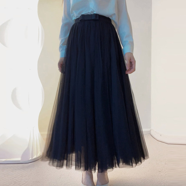 Retro Spring Autumn New A -line Skirt Skirt Skirt Big Powder High -waisted Metro Mid -long Long Skirt Spring
