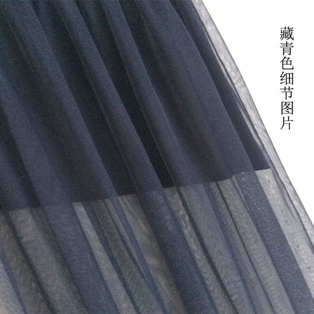 The new fashion versatile net long skirt mid -length skirt high -waist black perspective sexy Tibetan blue hip skirt
