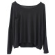 Pocket Modal long-sleeved T-shirt for women in spring, European and American style, versatile loose black and white gray short blouse top trendy