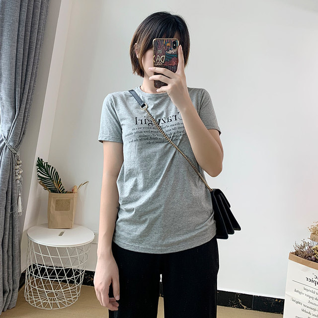 COCO plus size women's new summer style simple English letter printed short-sleeved fat mm versatile T-shirt for women to cover the flesh and look slim