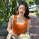 Blue square neck vest suspender women's inner wear 2025 spring and summer new wide shoulder strap bottom sleeveless top
