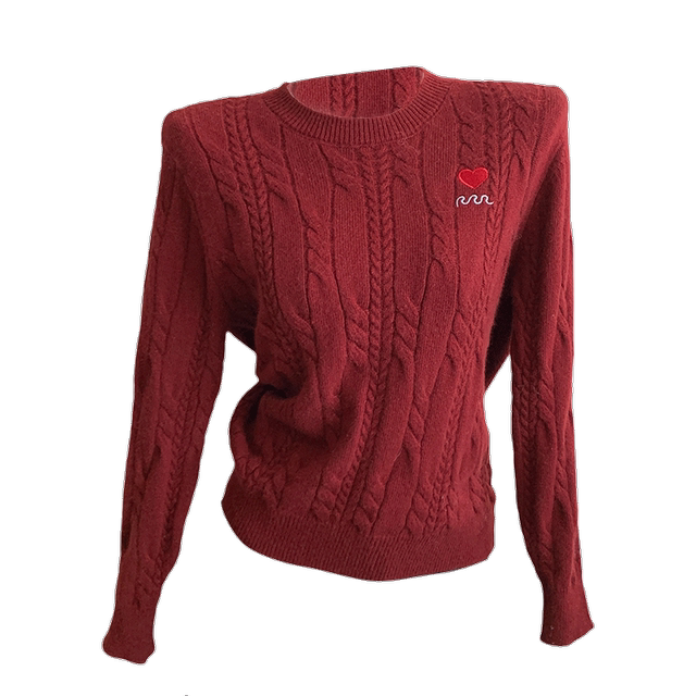 Round neck embroidered twist bottoming shirt for women wearing 2025 spring new sweater underwear slim fit knitted top