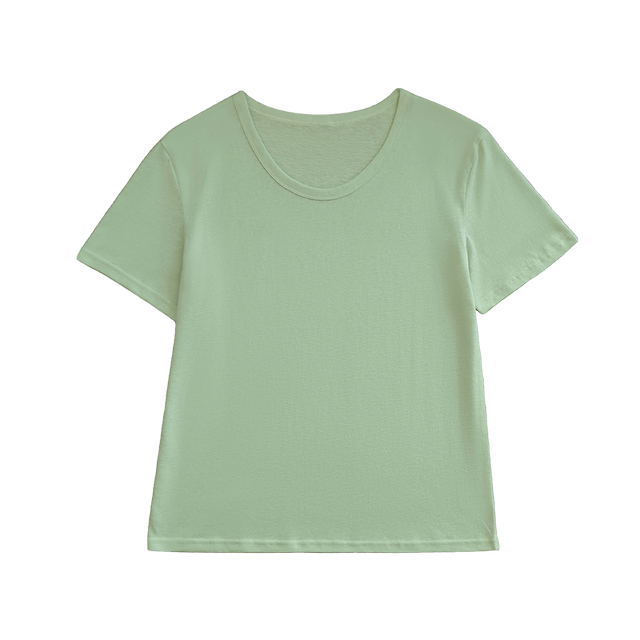 Longmei’s green V-neck ice silk cotton linen short-sleeved T-shirt women’s 2025 summer thin loose slim half-sleeved top