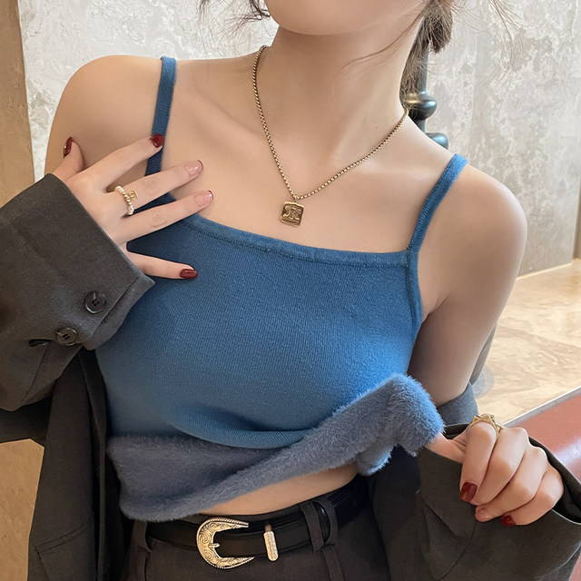 
Warm knitted vest women's inner wear autumn and winter 2025 new velvet thickened white underwear bottoming suspender top