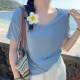 Green V-neck Modal front shoulder short-sleeved T-shirt for women 2025 summer new style for loose slim base top