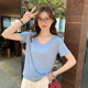 Longmei’s green V-neck modal short-sleeved T-shirt for women 2025 summer new loose slimming dopamine top