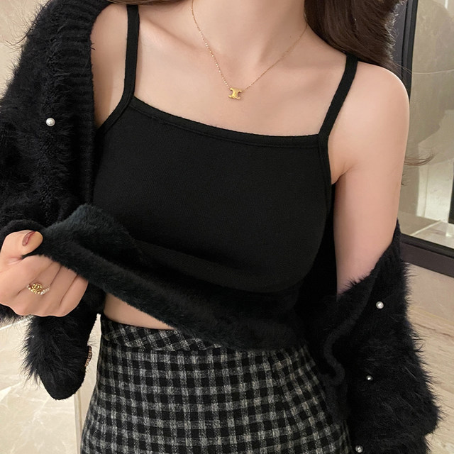 
Warm knitted vest women's inner wear autumn and winter 2025 new velvet thickened white underwear bottoming suspender top