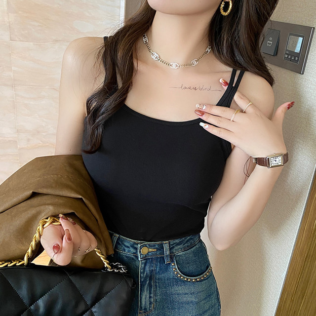 Brown brown ribbon chest pad plus velvet warm suspender vest for women with 2025 new autumn and winter top