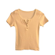 Light gray large neckline front shoulder short-sleeved T-shirt for women 2025 summer new high-end short round neck slim body
