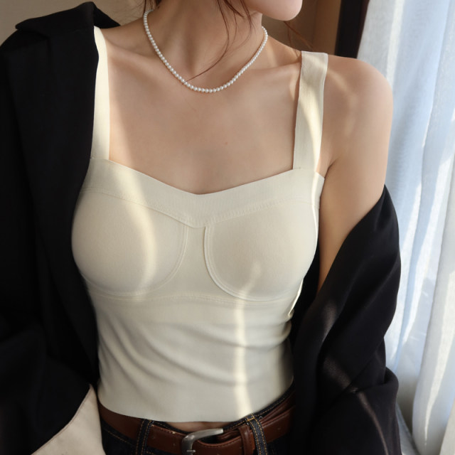 Developer warm vest for women with chest pad integrated suspender plus velvet inner 2025 autumn and winter new thick base top