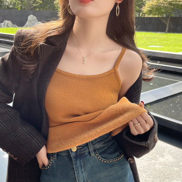 
Warm knitted vest women's inner wear autumn and winter 2025 new velvet thickened white underwear bottoming suspender top
