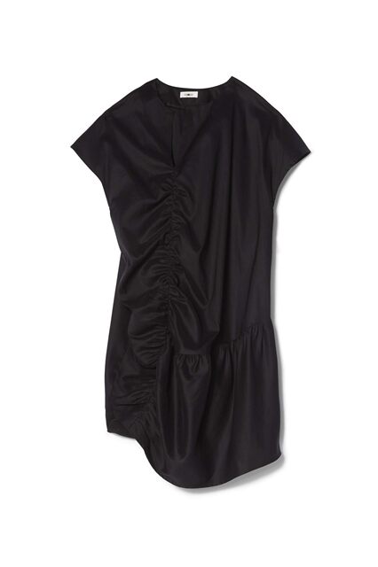 Nordic niche tot shirt skirt for women asymmetric slanted V-neck temperament slim pleated silhouette dress for women