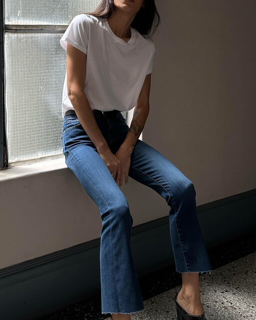 25 spring and summer new pepamack same style simple and versatile pure cotton round-neck white T-French flaky jeans