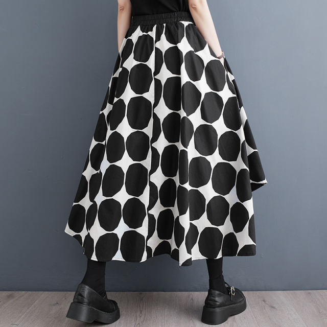 Discounted summer new loose dark solid color large polka dots personalized matching piece splicing casual versatile skirt umbrella skirt