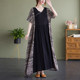 
Discount simple and fashionable bohemian long skirt for summer new fat plus size short sleeve V-neck printed dress