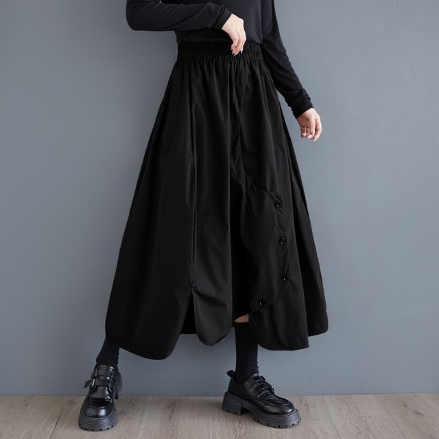 Spring and autumn new high -waisted half -body skirt fashion button skirt versatile irregular medium long A -line skirt foreign trade export
