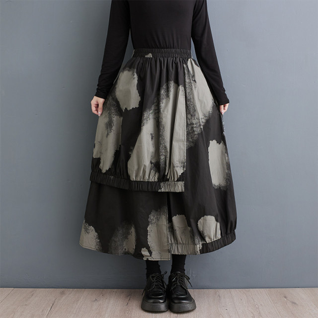 
Discount Spring new style literary loose slim tie-dye printing irregular personality fashionable versatile skirt foreign trade