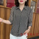Mom's suit Polo collar striped chiffon centre-sleeved shirt fashionable women's summer short-sleeved T-shirt versatile women's top
