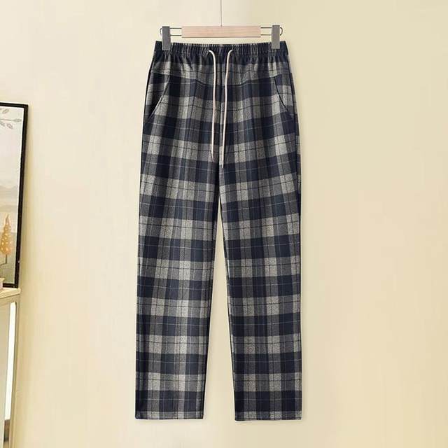 
Middle-aged and elderly women's trousers, spring and autumn single trousers, high-waisted straight pants, mom's casual trousers, grandma pants, loose and fashionable plaid
