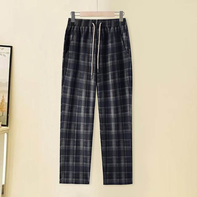 
Middle-aged and elderly women's trousers, spring and autumn single trousers, high-waisted straight pants, mom's casual trousers, grandma pants, loose and fashionable plaid