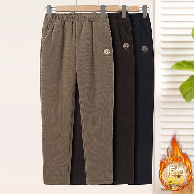 Middle-aged and elderly women's corduroy plus velvet quilted pants for mothers to wear in winter high-waisted straight warm granny cotton pants
