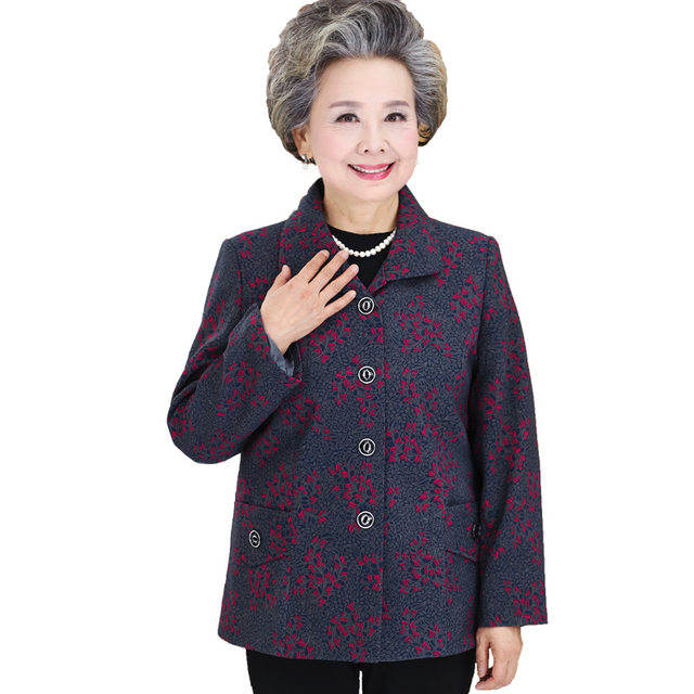 Middle-aged and elderly women's new spring clothes 60-70-80 years old grandma double-layer tops old people's clothes female mothers spring and autumn coats