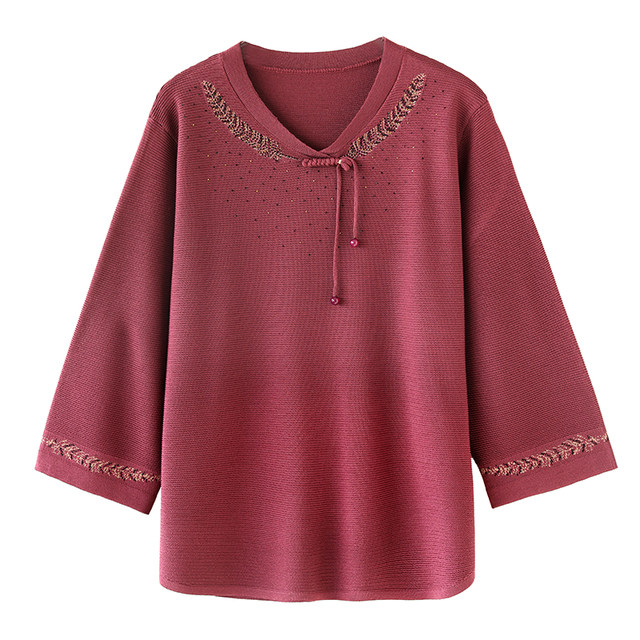 
Mom Spring and Autumn New Chinese Ice Silk Top Fashionable Noble T-shirt Middle-aged and Elderly Extra Large Size Women's Loose Knitted Sweater