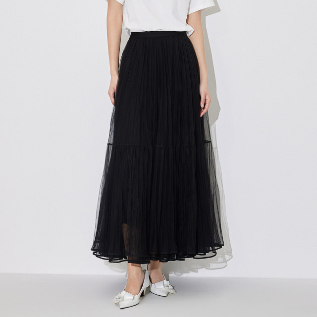 FIVE PLUS skirt women's gauze skirt French high waist A-line skirt super fairy temperament long skirt