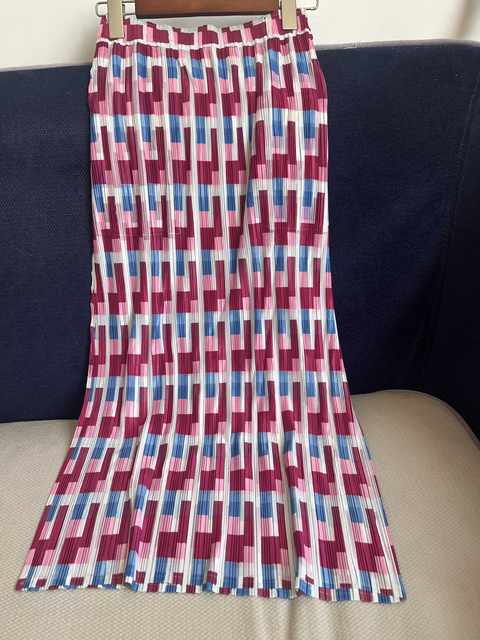 Miyake pleated skirt plaid print commuter sweet high waist 2024 summer slim mid-length pleated skirt