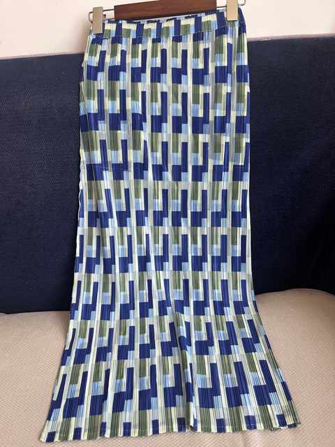 Miyake pleated skirt plaid print commuter sweet high waist 2024 summer slim mid-length pleated skirt