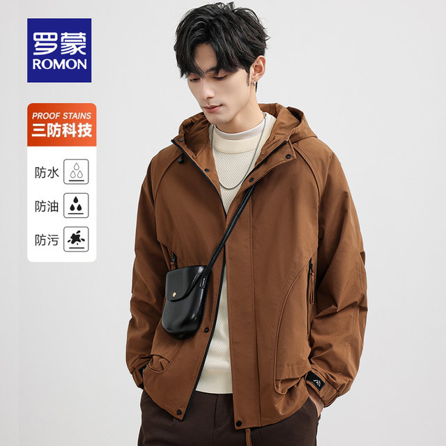 Romon men's outdoor casual assault jacket clothes 2025 autumn new short hooded jacket