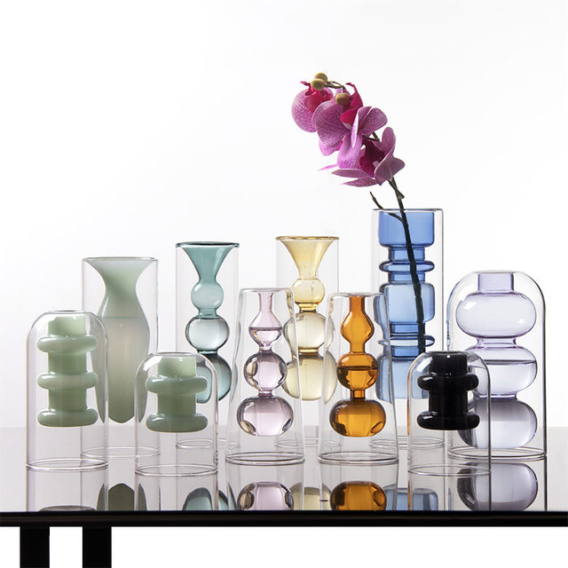 Qinyuanchun's new creative personality European-style double-layer inner knot glass vase home accessories hydroponic flower arrangement ornaments