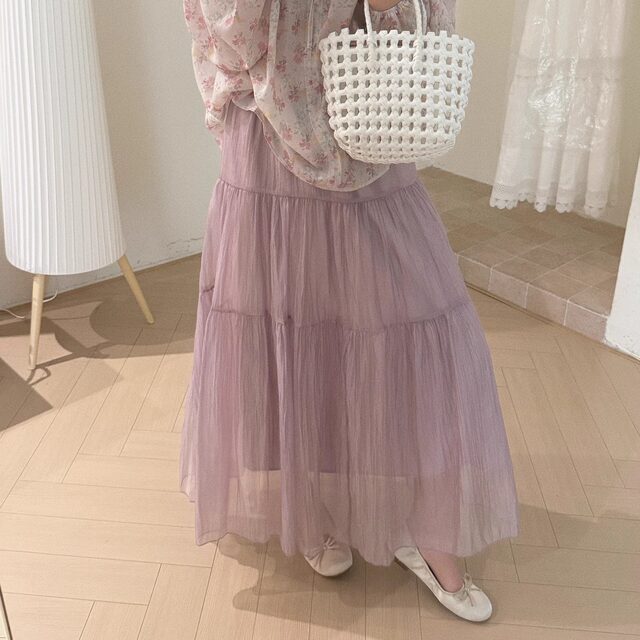 2025 spring yarn splicing cake skirt mid-length skirt A-line skirt trendy and fashionable elastic waist versatile European texture 438
