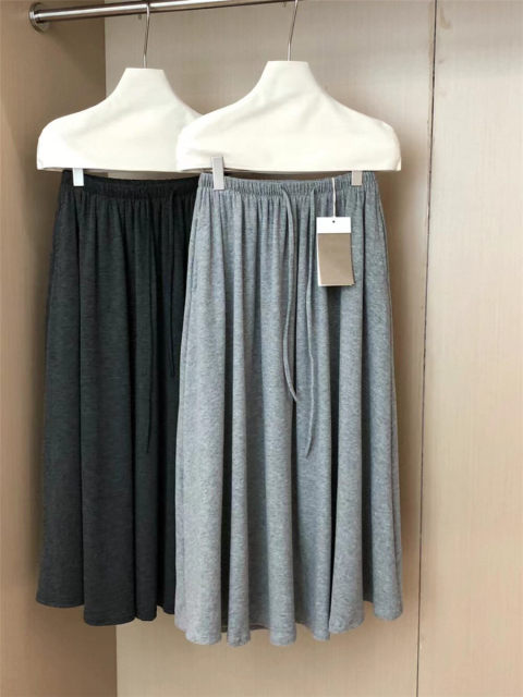 2024 Autumn Glutinous Rice Velvet Pocket Drawstring A-Line Skirt Skirt Women's Fashionable Slim European Textured Mid-Length Skirt