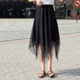 High -waist irregular large size, thin women's net gauze skirt A2024 summer new black wild A -line long skirt
