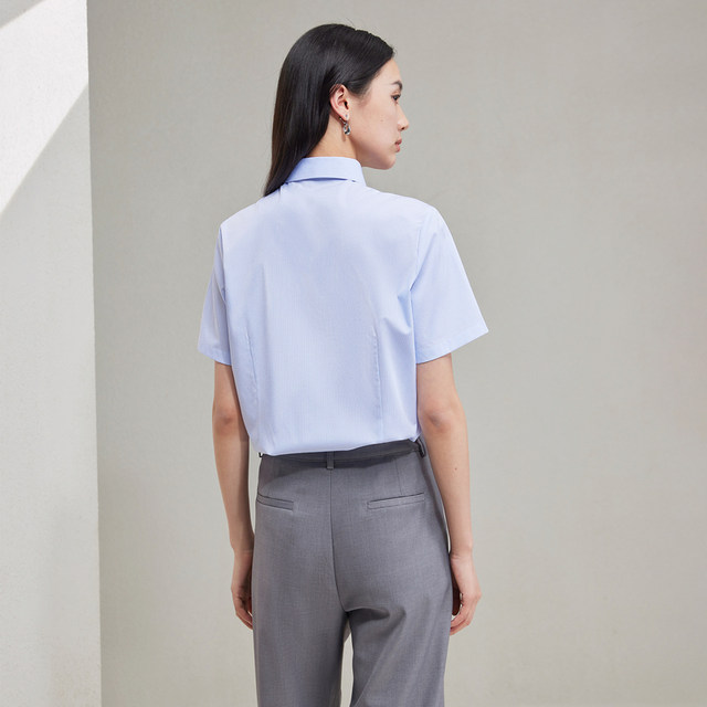 HLA/Hailan Home Commuter Short Sleeve Striped Micro-Stretch Shirt Summer New Business Ladder Women's Formal Shirt