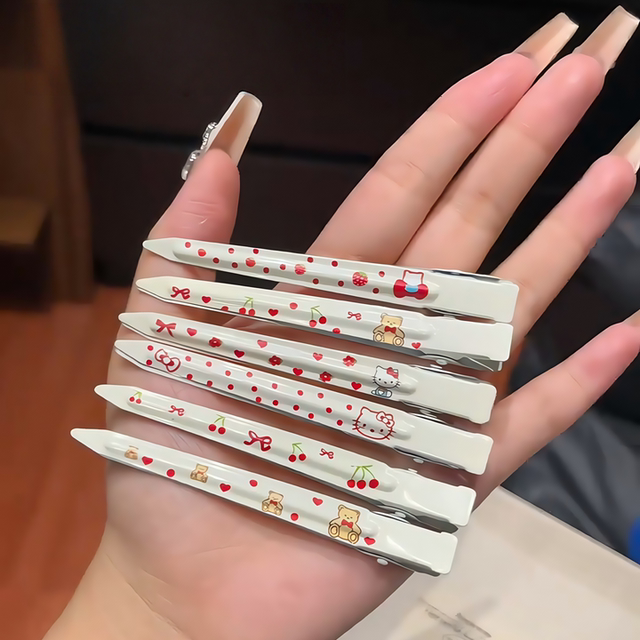 Colorful Kitty Duckbill Clip Women's Long One-Word Clip Forehead Side Bangs Hair Clip Makeup Face Wash Seamless Clip Hair Clip